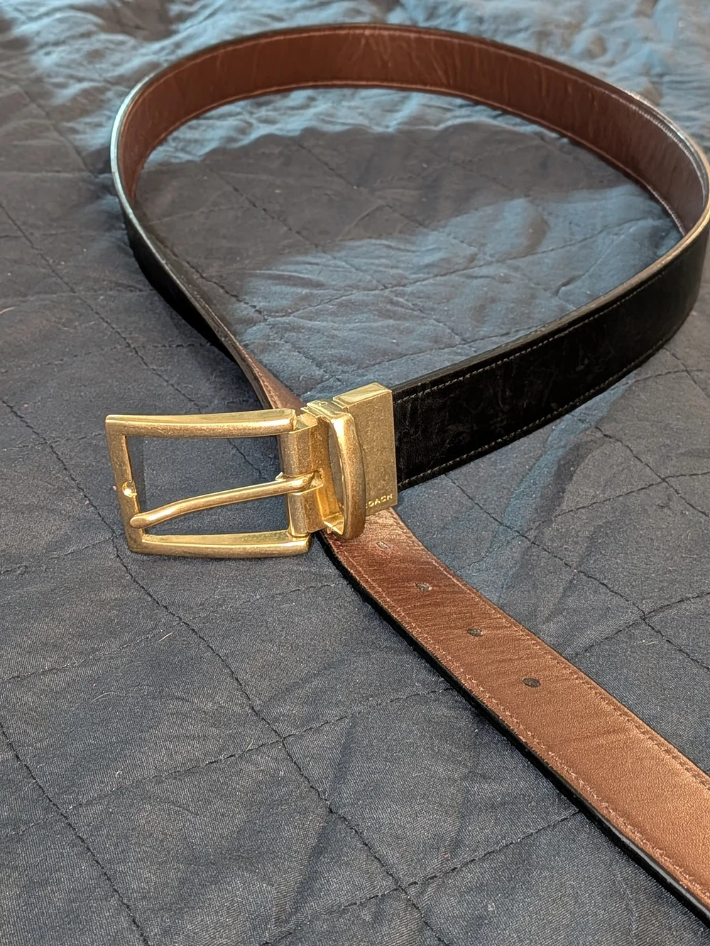 Coach Reversible Black and Brown Leather Belt with Gold Buckle